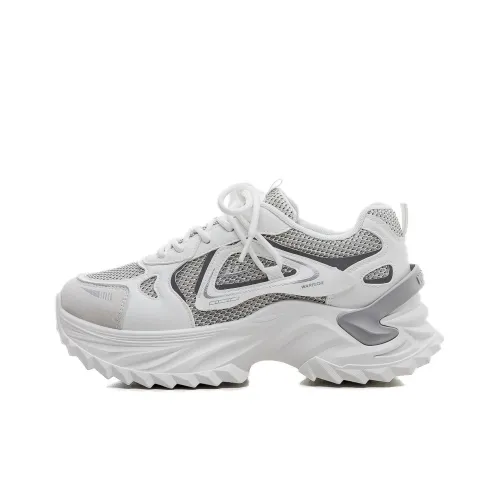 Warrior Anti Slip And Wear Resistant Height Increasing Low Top Chunky Sneakers Women's White Black Gray