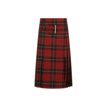Alexander McQueen Tartan Check Belted Waist Midi Skirt