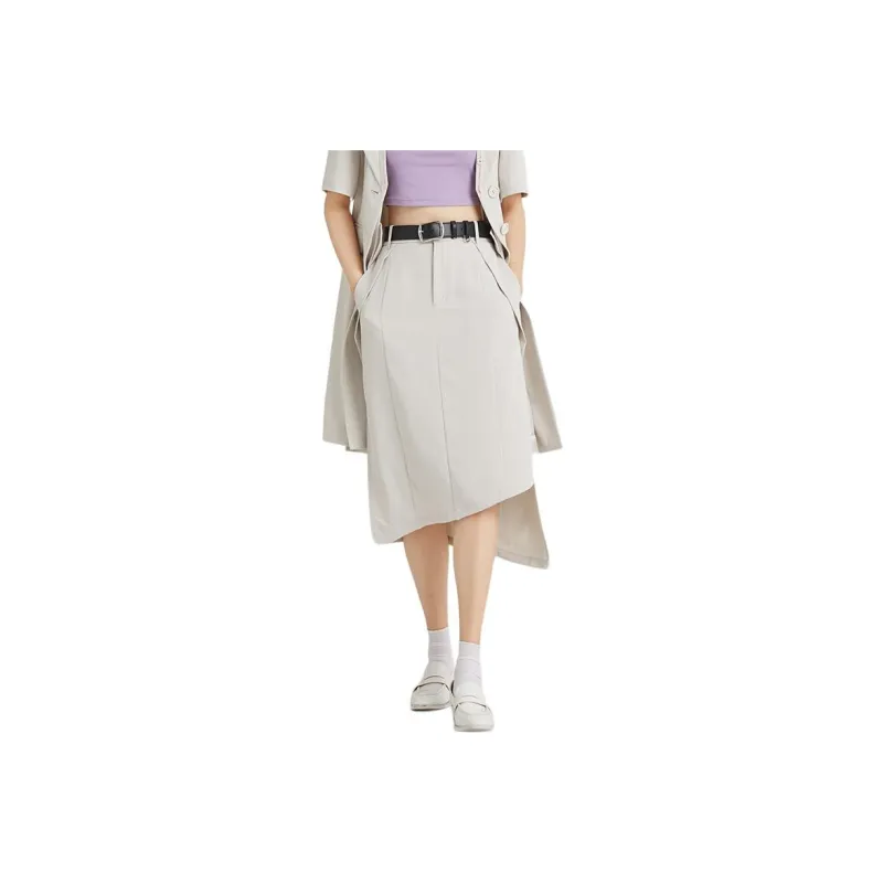 BLUEerror Casual Long Skirt Women's Beige Gray-0