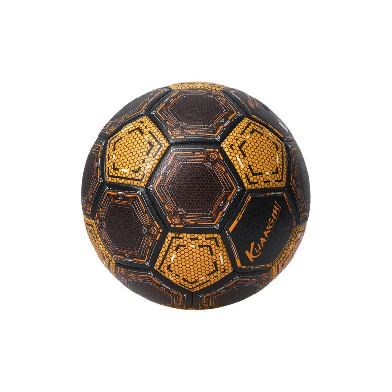 Kuangmi Size 5 Soccer PU Seamless Thermal bonding Unisex Black Gold-17
