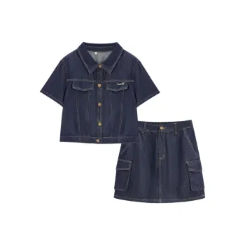 Love To Serve Skirt Set Women's Denim Dark Blue
