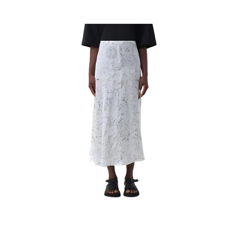 Fabiana Filippi Botanical Print Satin Midi Skirt-0