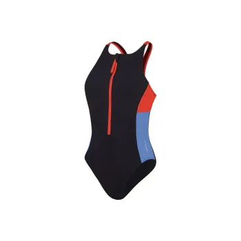 Speedo Colourblock Zip Swimsuit One-piece Swimsuit Women's Black Orange Blue