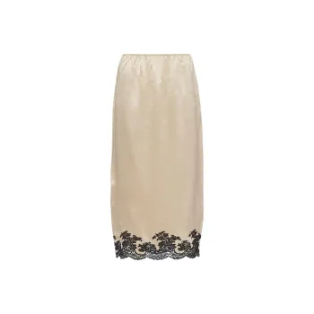 PRADA Lace-trimmed Satin Midi Skirt