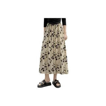 Cypress House Casual Long Skirts Women's Apricot With Black Flowers