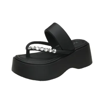 Puppytown Rubber Sole Rhinestone Quiet Slip Resistant Abrasion Resistant Flip Flops Women's