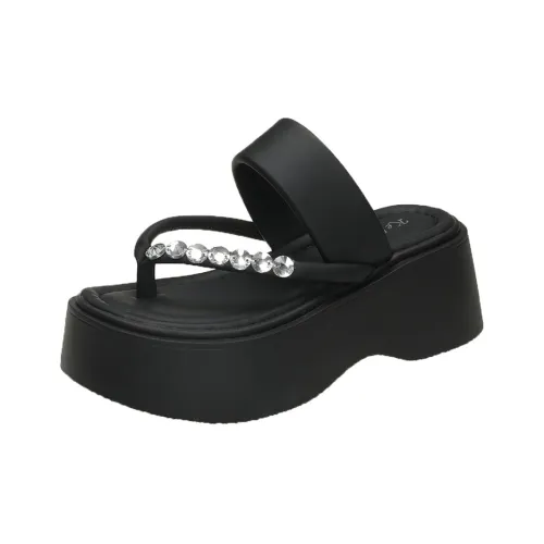 Puppytown Rubber Sole Rhinestone Quiet Slip Resistant Abrasion Resistant Flip Flops Women's