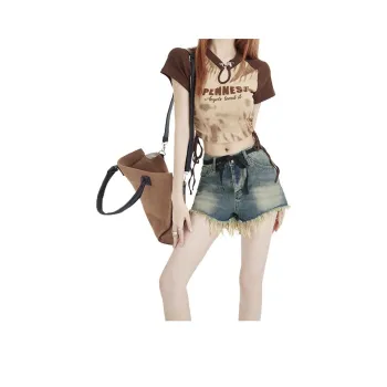 FHMY Denim Shorts Women's Washed Color