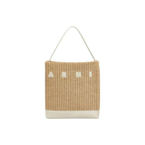 MARNI Museo Fabric With Cow Leather Handbag Medium Size Women's Natural