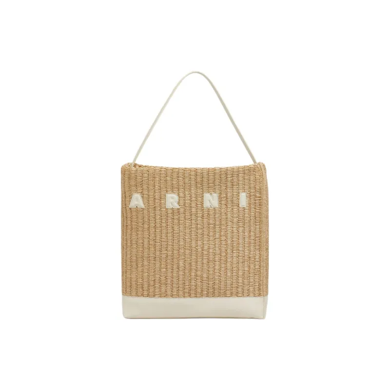 MARNI Museo Fabric With Cow Leather Handbag Medium Size Women's Natural-0