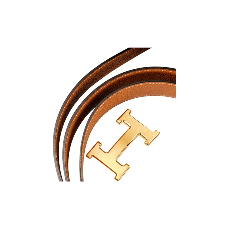 HERMES Togo Calfskin Leather Belts Men's Black/Gold Width  3.2cm-1