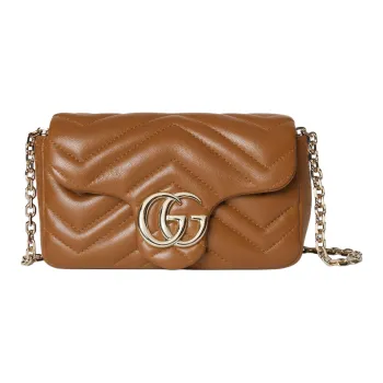 GUCCI GG Marmont Lambskin Shoulder Bag Mini Women's Brown