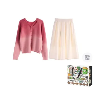 Pzhk Skirt Set Women's Red Top/Beige White Skirt