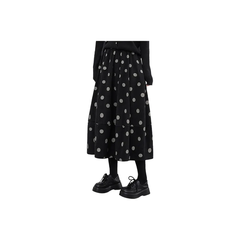 Cypress House Casual Long Skirt Women's Black Polka Dot-0