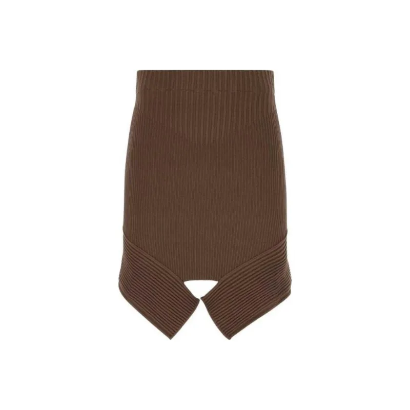 ANDREĀDAMO Asymmetric Hem Knitted Mini Skirt-0