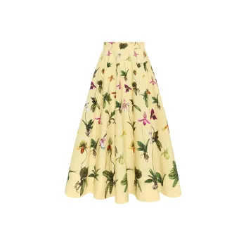 Oscar De La Renta Orchid Cotton Poplin Skirt