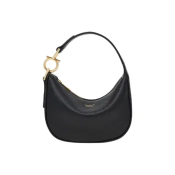 FERRAGAMO Cow Leather HOBO Shoulder Bag Mini Women's Black