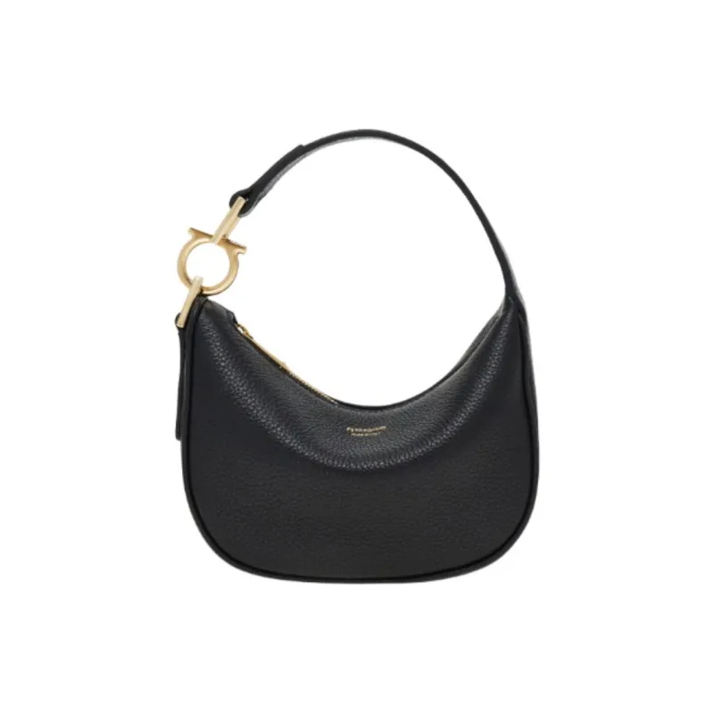 FERRAGAMO Cow Leather HOBO Shoulder Bag Mini Women's Black-0