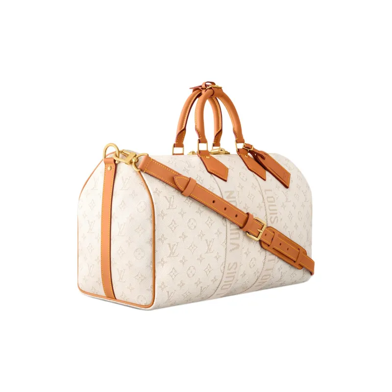 LOUIS VUITTON KeepallBandoulière 45L Coated Canvas Travel Bag Men's Beige & Brown-1