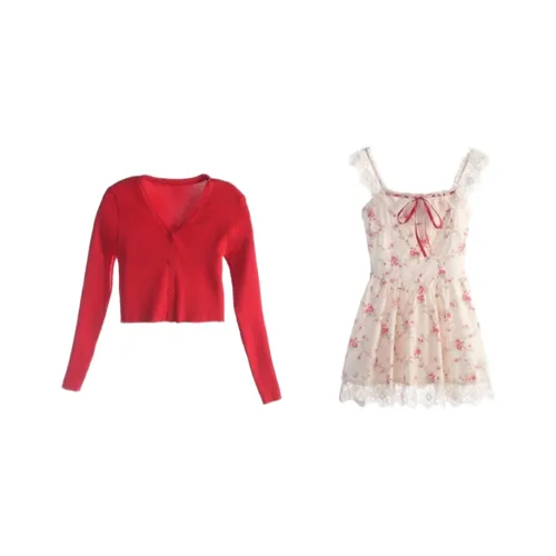 GUAILILUOLI Skirt Set Women's Red