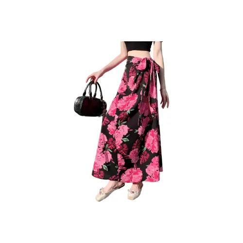 Wbwq Casual Long Skirts Women's Black With Print