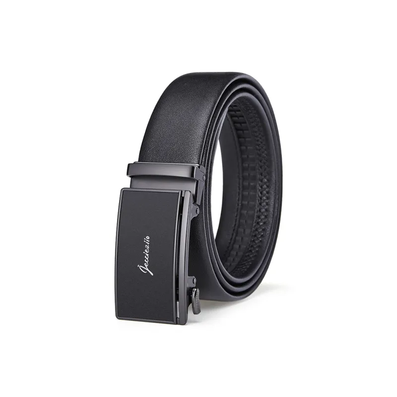 Jeccieziio Top Grain Cow Leather Belts Men's Gunmetal Width 3.5 Cm-0