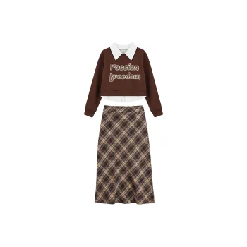 GULIANFEI Skirt Set Women's Brown