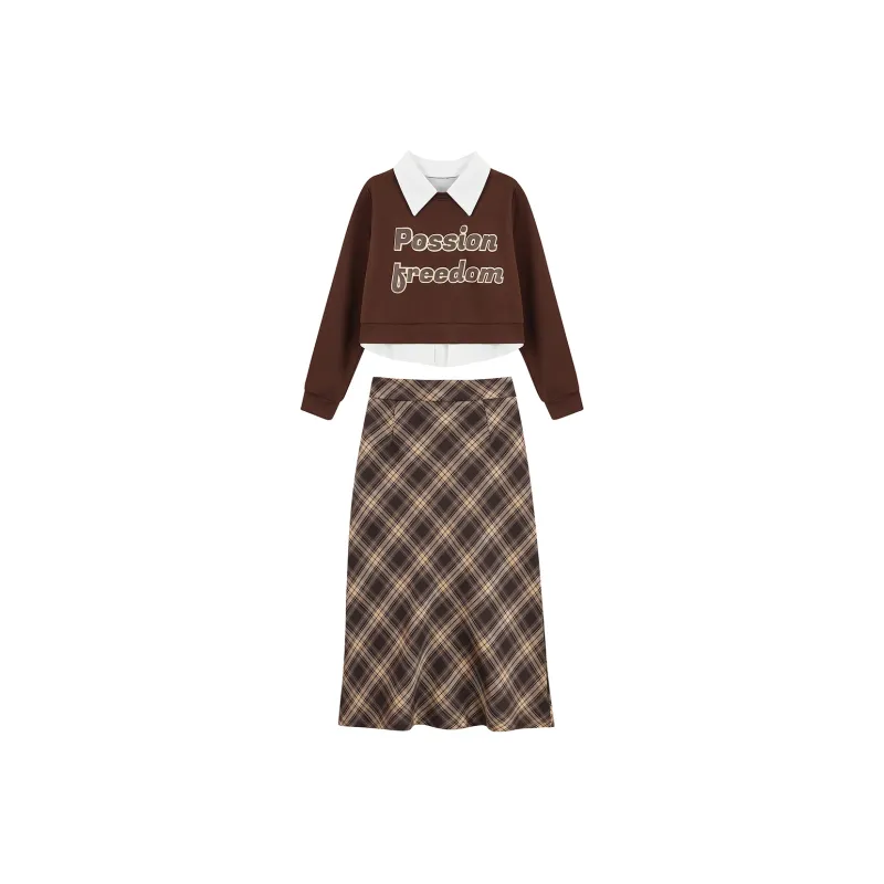 GULIANFEI Skirt Set Women's Brown-0