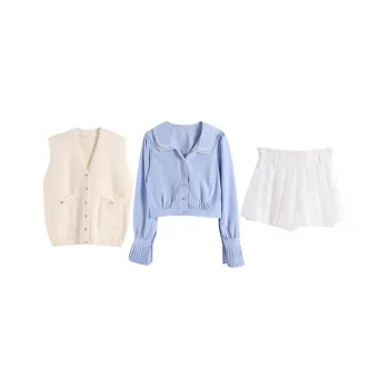 SNZX Skirt Set Women's Apricot+Blue+White