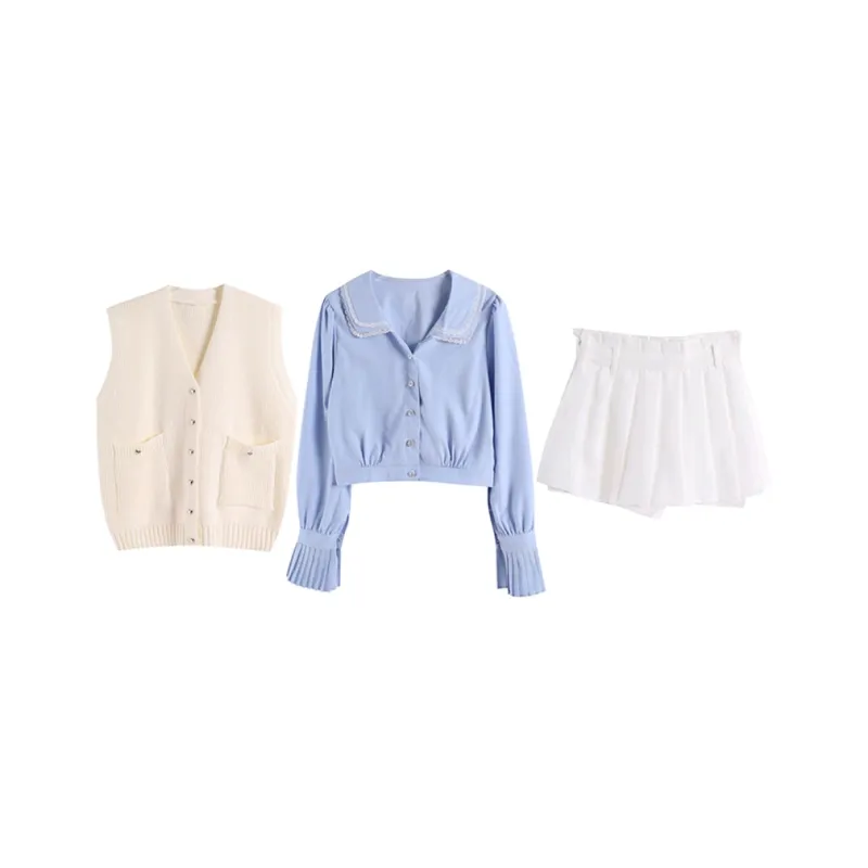 SNZX Skirt Set Women's Apricot+Blue+White-0