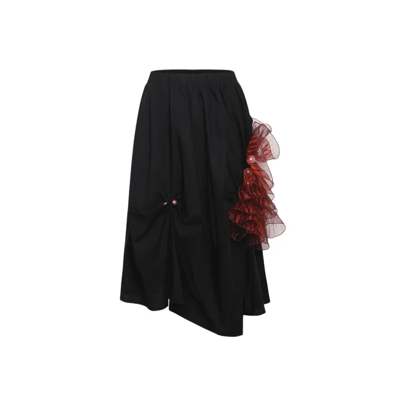 REJJ Casual Long Skirts Women's Black-0