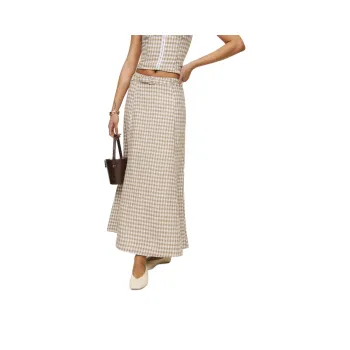 REFORMATION Chloe Linen Skirt Casual Long Skirt Women's Sand Dune Plaid