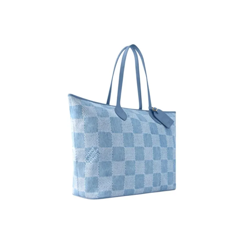LOUIS VUITTON Nevereverfull DamierDenim3D Cotton Canvas Shoulder Bag Women's Blue-2