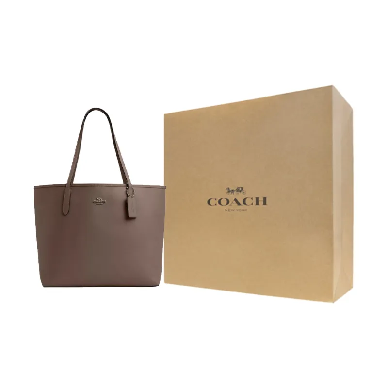 COACH City Double Sided Leather Tote Bag, Shopping Bag, Handbag Women's Dark Brown-7