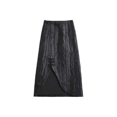 SHUXI Casual Long Skirts Women's Pond Black