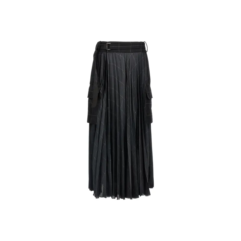Sacai Windowpane Satin Skirt-0
