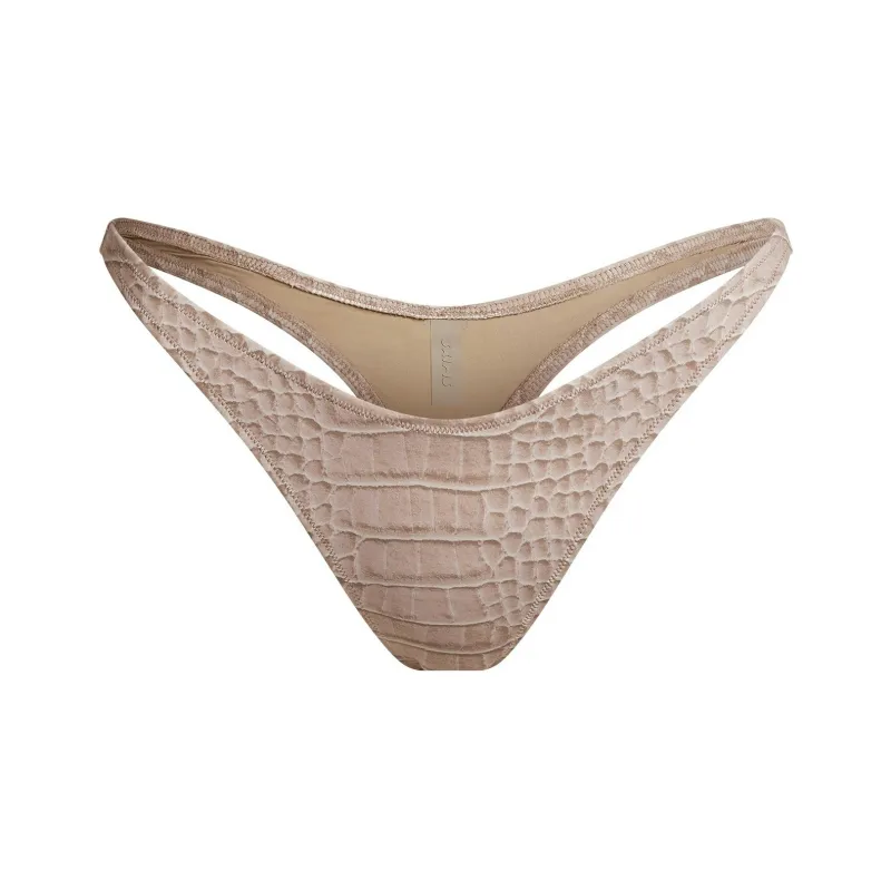 SKIMS SS25 SIGNATURE SWIM THONG BIKINI BOTTOM Swimming Shorts Women's DUNE CROCODILE PRINT/Sand Dune Crocodile Print-0