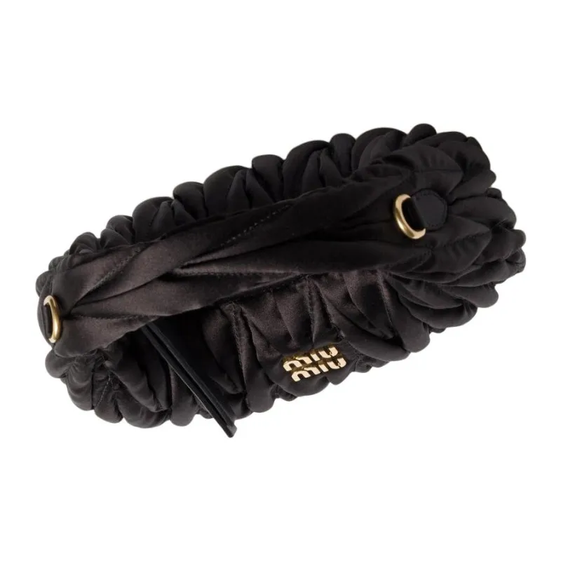 MIU MIU Wander Series Silk One Shoulder Handbag Mini Women's Black-3