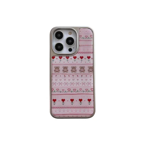 Record Star Glass Material Silver Trim Fair Isle Pink Bowknot Cute Phone Cases Compatibility IPhone15Pr/16ProMa Girlish