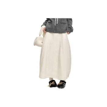 ELF SACK Casual Long Skirt Women's Versatile Milk White