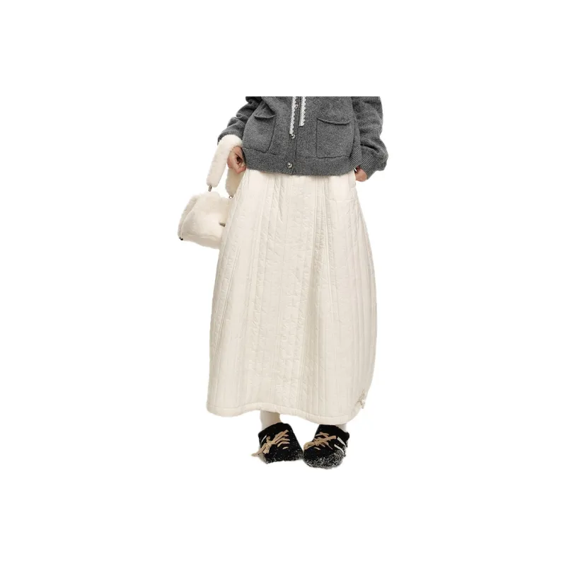 ELF SACK Casual Long Skirt Women's Versatile Milk White-0