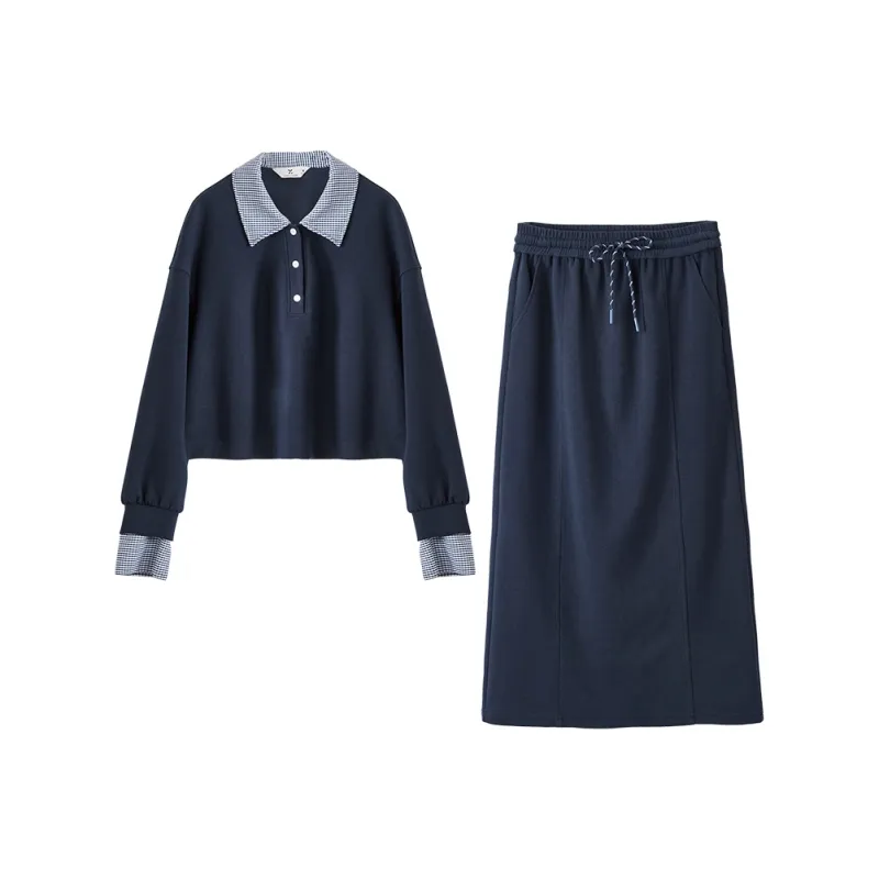 XIANGYING Skirt Set Women's Navy Blue-0