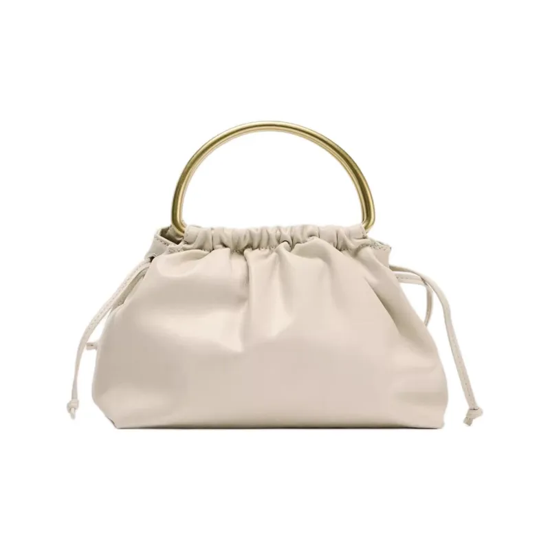 ZARA PU Bowling Bag, Handbag Mini Women's Raw White-0