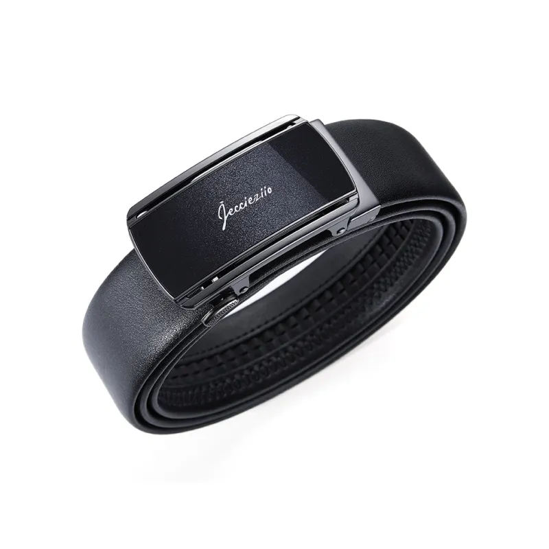 Jeccieziio Cow Leather Belts Men's Gunmetal Width 3.5CM, Free Greeting Card Writing, Photo Printing-1
