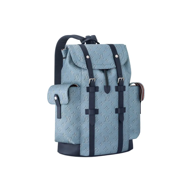 LOUIS VUITTON CHRISTOPHER Coated Canvas With Leather Trim Backpack Medium Size Men's Blue-1