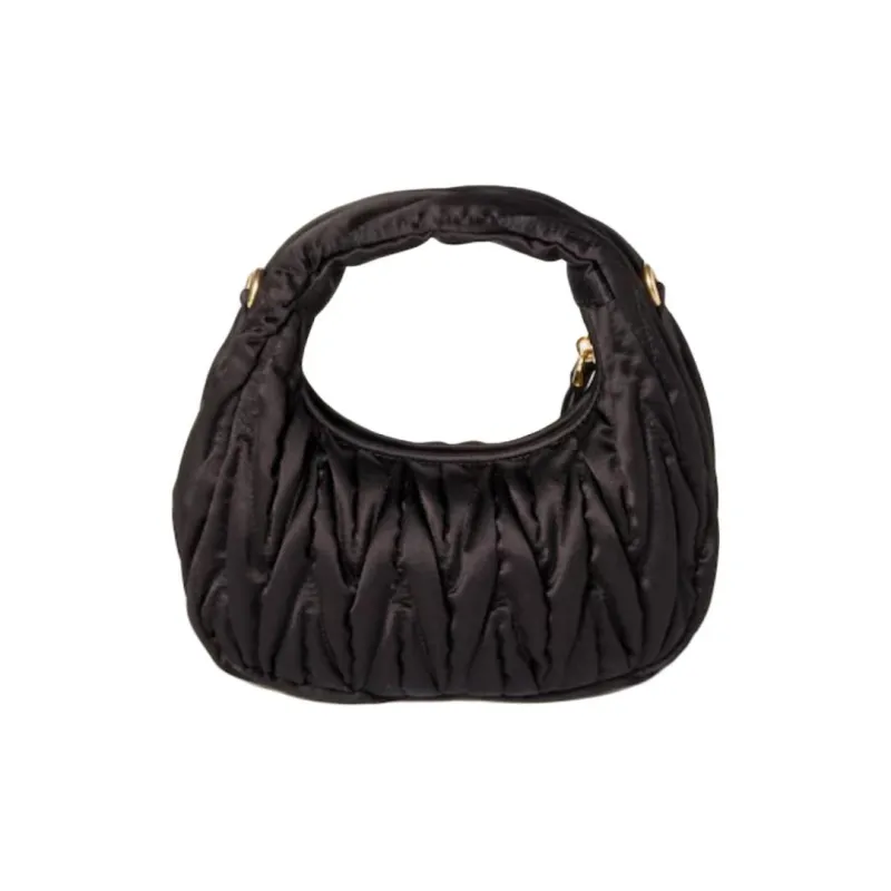 MIU MIU Wander Series Silk One Shoulder Handbag Mini Women's Black-2