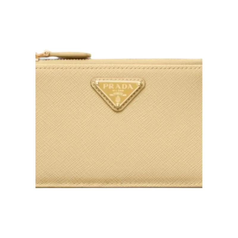 PRADA Saffiano Cow Leather Card Holder Women's Vanilla Yellow-3
