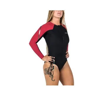 DECATHLON Kamy Long Black Ruby AQUARESIST One piece Swimsuit Women's Black/Red