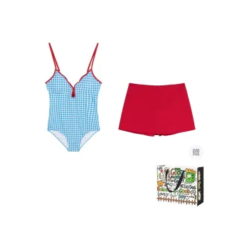HAPG Skirt Set Women's One Piece Plaid Top/Red Skirt