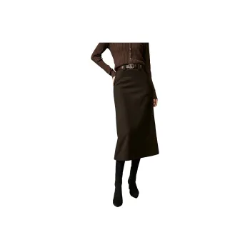 Late White Casual Long Skirts Women's Dark Brown